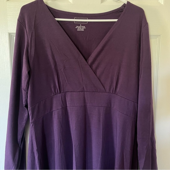 L.L.Bean Women's Knit Long Sleeve Knit Empire Waist Dress - Purple, Large (L) - Picture 2 of 4